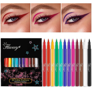 12-Piece Set Matte Colored Eyeliner Pens - Quick-Drying, Non-Smudging Liquid Eyeliner Pens