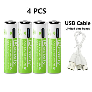 Smart Rechargeable Batteries AAA, 1.5V 6800mAh Triple A Li-ion Batteries, AAA Battery for Cameras, Electric Toothbrush, Shavers