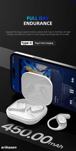 Open-Ear Headphones with Stable Comfort & Hi-Res Sound Pure Bass Boost Bluetooth 5.3 Earbuds OWS Wireless Headphones for Sports