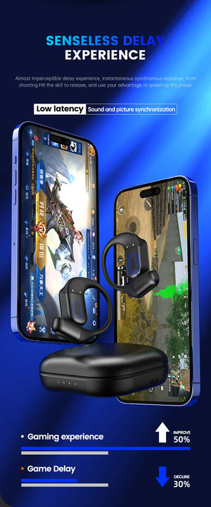 Open-Ear Headphones with Stable Comfort & Hi-Res Sound Pure Bass Boost Bluetooth 5.3 Earbuds OWS Wireless Headphones for Sports