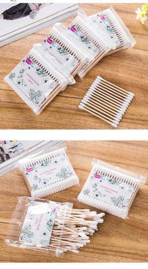 100/500pcs Double Head Cotton Swab Women Makeup Cotton Buds Tip For Wood Sticks Nose Ears Cleaning Health Care Tools