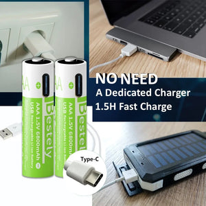 Smart Rechargeable Batteries AAA, 1.5V 6800mAh Triple A Li-ion Batteries, AAA Battery for Cameras, Electric Toothbrush, Shavers