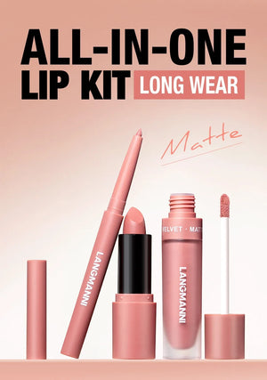 3PCS Matte Lipstick Set Nude Brown Velvet Liquid Lip Gloss Waterproof Non-stick Cup Lip Liner Plumper 24HR Lasting Not Easy Fade