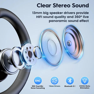 New Bee M53 Bluetooth Headset Wireless Headphone Dual-Mic Mute Noise Cancelling Earpiece Handsfree Earphones for Driver Office