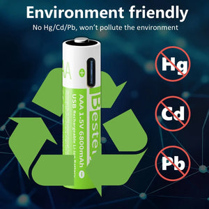 Smart Rechargeable Batteries AAA, 1.5V 6800mAh Triple A Li-ion Batteries, AAA Battery for Cameras, Electric Toothbrush, Shavers