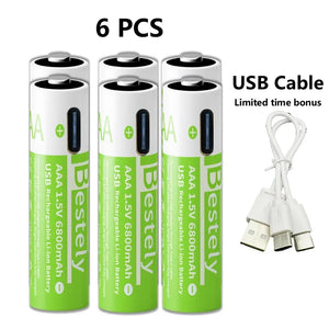 Smart Rechargeable Batteries AAA, 1.5V 6800mAh Triple A Li-ion Batteries, AAA Battery for Cameras, Electric Toothbrush, Shavers