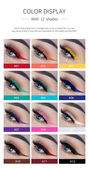 12-Piece Set Matte Colored Eyeliner Pens - Quick-Drying, Non-Smudging Liquid Eyeliner Pens