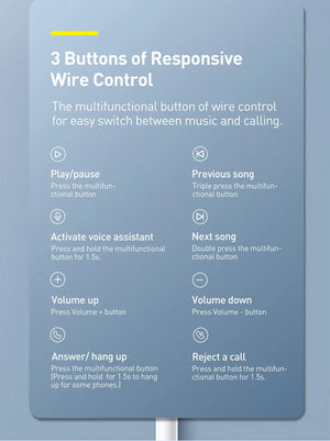 Baseus H17 3.5mm Wired Earphone with Microphone Wire-controlled in-ear Headphone For Music Sport In Ear Monitor Earbud Headset