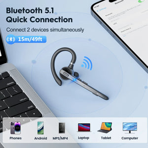 New Bee M53 Bluetooth Headset Wireless Headphone Dual-Mic Mute Noise Cancelling Earpiece Handsfree Earphones for Driver Office
