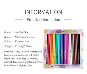 12-Piece Set Matte Colored Eyeliner Pens - Quick-Drying, Non-Smudging Liquid Eyeliner Pens