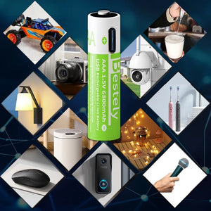 Smart Rechargeable Batteries AAA, 1.5V 6800mAh Triple A Li-ion Batteries, AAA Battery for Cameras, Electric Toothbrush, Shavers