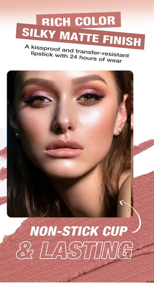 3PCS Matte Lipstick Set Nude Brown Velvet Liquid Lip Gloss Waterproof Non-stick Cup Lip Liner Plumper 24HR Lasting Not Easy Fade