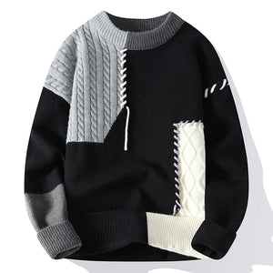 Ins Colorblock Pullover Sweater Winter Fashion Long Sleeve Knitted Top Men's Clothing