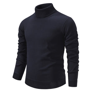 Men's Turtleneck Pullover Sweater Fashion Solid Color Fleece Lined Knitted Long-sleeved Top Clothing