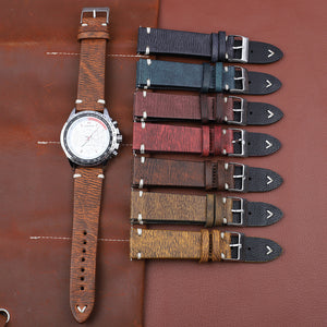 Versatile Retro Cowneck Patterned Leather Watch Strap