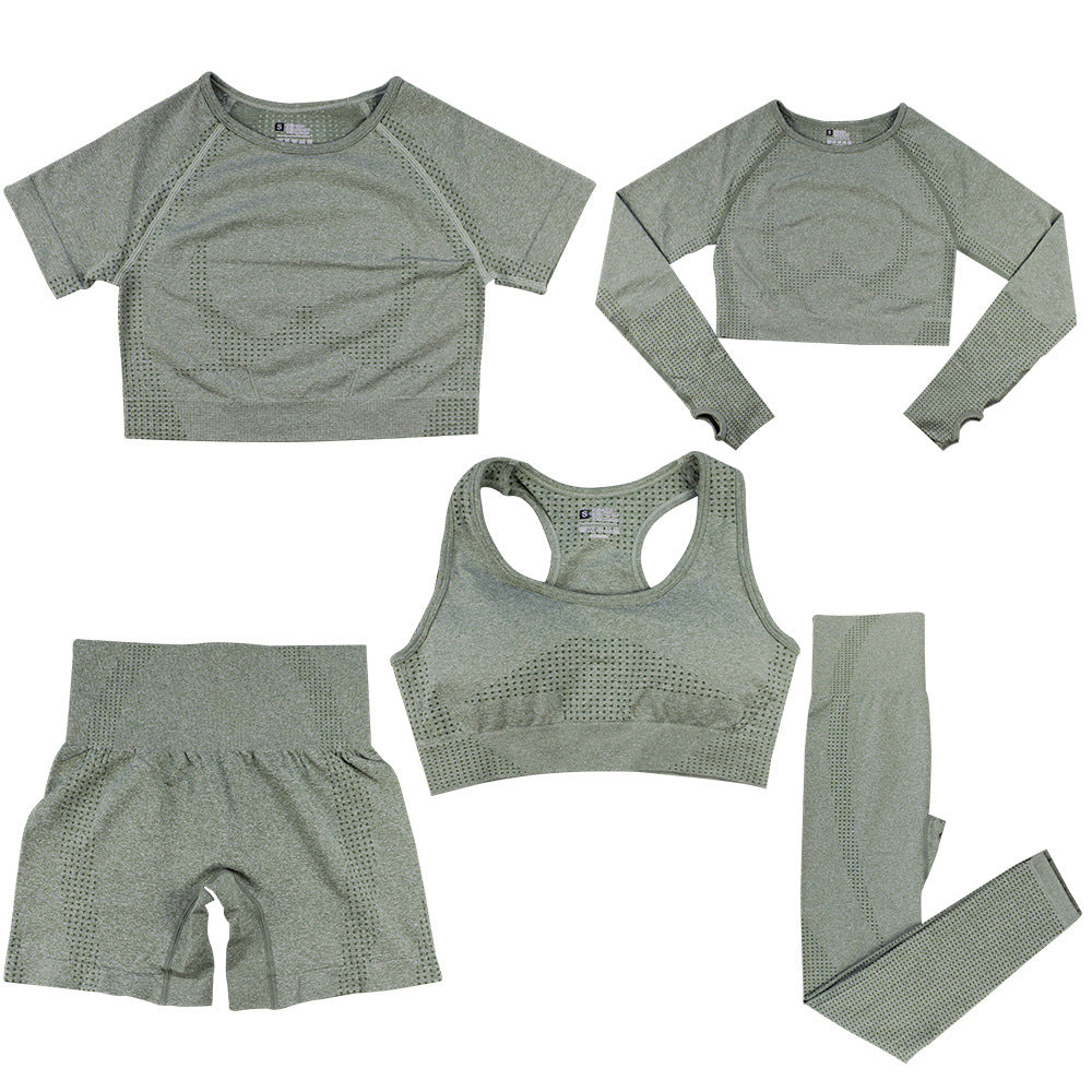 Women's Fashion Dot Fitness Yoga Outfit Five-Piece Set
