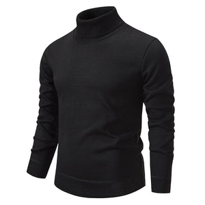 Men's Turtleneck Pullover Sweater Fashion Solid Color Fleece Lined Knitted Long-sleeved Top Clothing