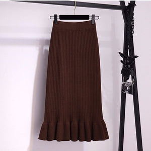 New Slim-fit And Slimming Lace-hem Knitted Skirt
