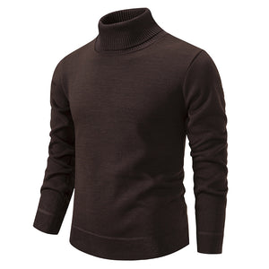 Men's Turtleneck Pullover Sweater Fashion Solid Color Fleece Lined Knitted Long-sleeved Top Clothing
