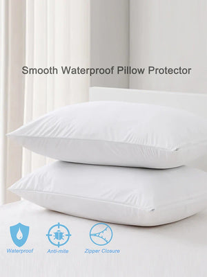 Smooth Waterproof Pillow Cover for Pillow Case Protector Allergy Pillow Case Anti Mites BedBug Proof Zipper All Sizes 1PC