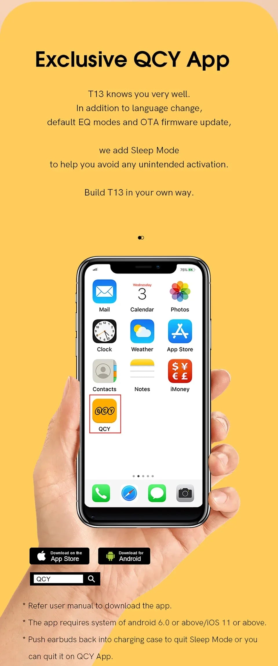 QCY T13 Bluetooth Headphone V5.1 Wireless TWS Earphone Touch Control Earbuds 4 Microphones ENC HD Call Headset Customizing APP