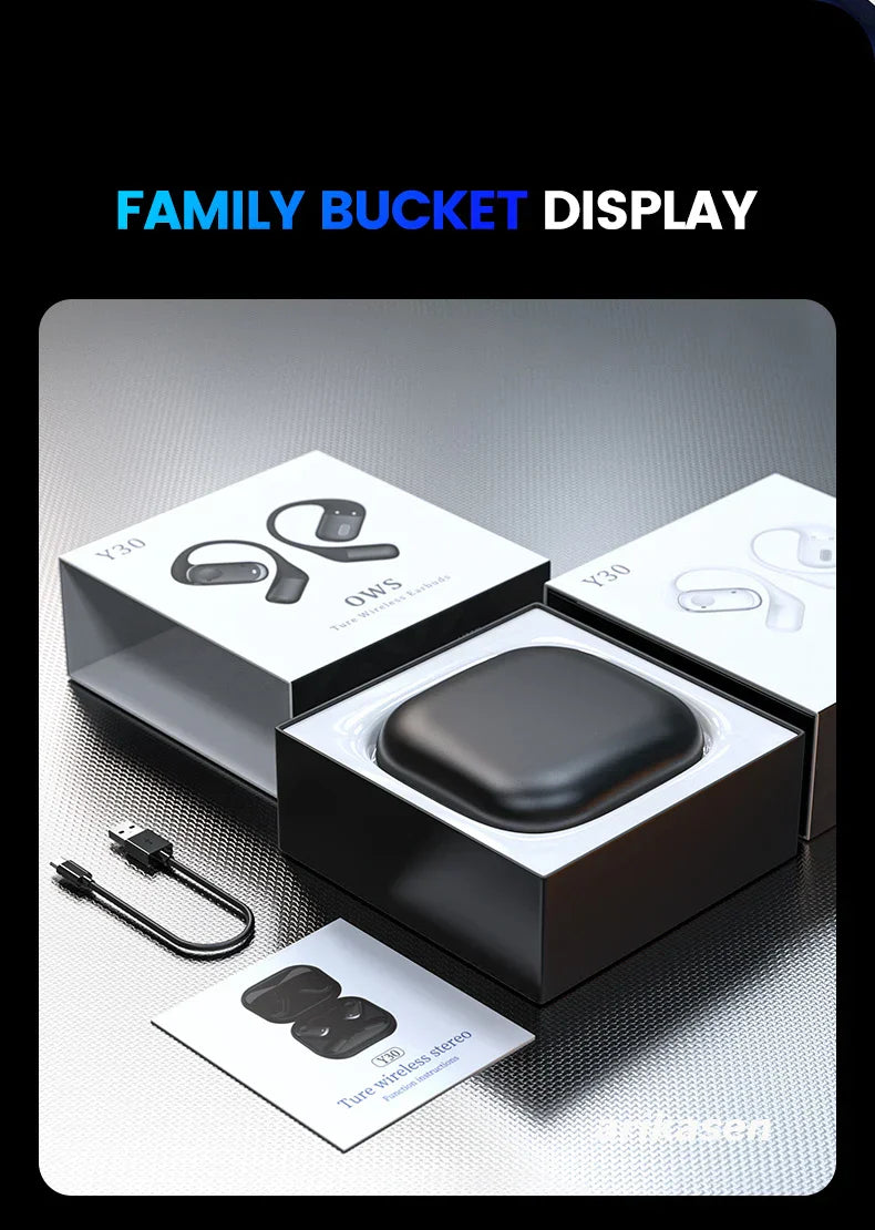 Open-Ear Headphones with Stable Comfort & Hi-Res Sound Pure Bass Boost Bluetooth 5.3 Earbuds OWS Wireless Headphones for Sports