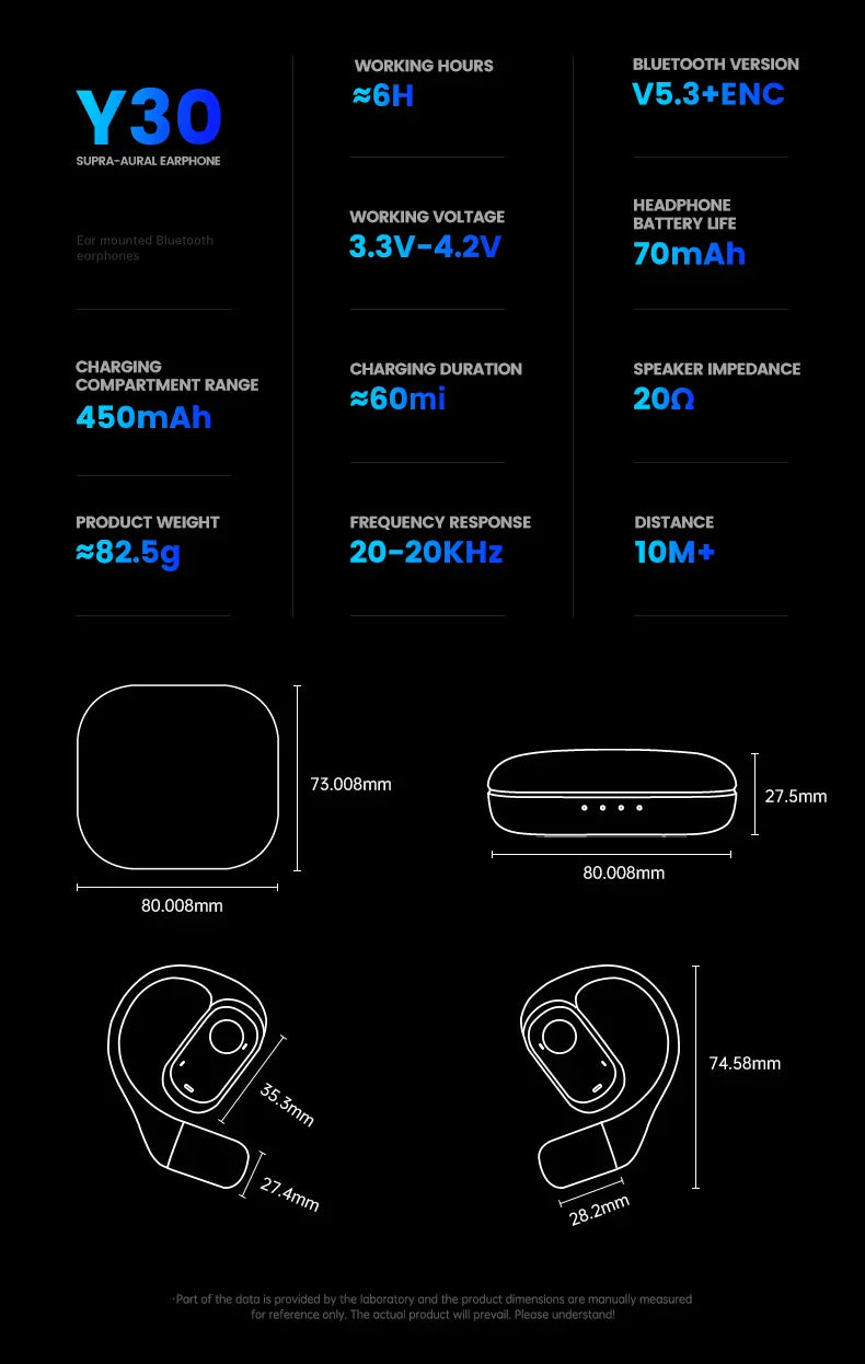 Open-Ear Headphones with Stable Comfort & Hi-Res Sound Pure Bass Boost Bluetooth 5.3 Earbuds OWS Wireless Headphones for Sports