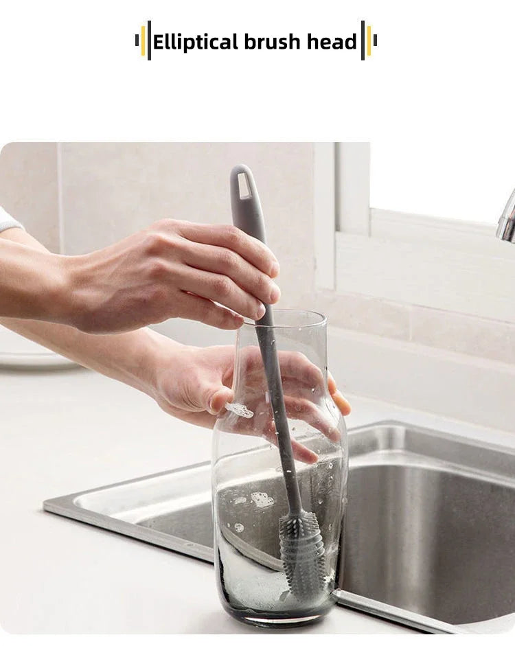 Silicone Milk Bottle Brush Cup Scrubber Glass Cleaner Kitchen Cleaning Tool Long Handle Drink Bottle Glass Cup Cleaning Brush