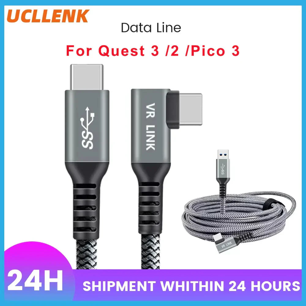 VR Link Cable 5M/6M/7M Cable Charging Line USB 3.0 Transfer Cable Pico 3 Type-C Adapter For Oculus Quest 3/2 VR Accessories