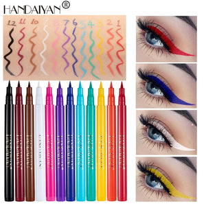 12-Piece Set Matte Colored Eyeliner Pens - Quick-Drying, Non-Smudging Liquid Eyeliner Pens