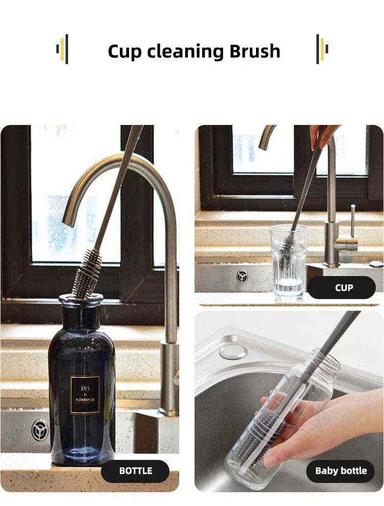 Silicone Milk Bottle Brush Cup Scrubber Glass Cleaner Kitchen Cleaning Tool Long Handle Drink Bottle Glass Cup Cleaning Brush