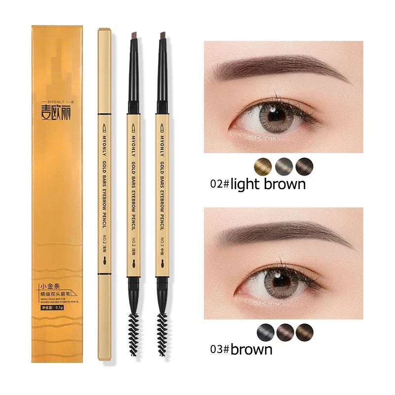 Small Gold Bars Double-end Ultra-fine Eyebrow Pencil Triangle Eyebrow Pen Refill Brow Brush Draw Stereoscopic Long-Lasting Brows