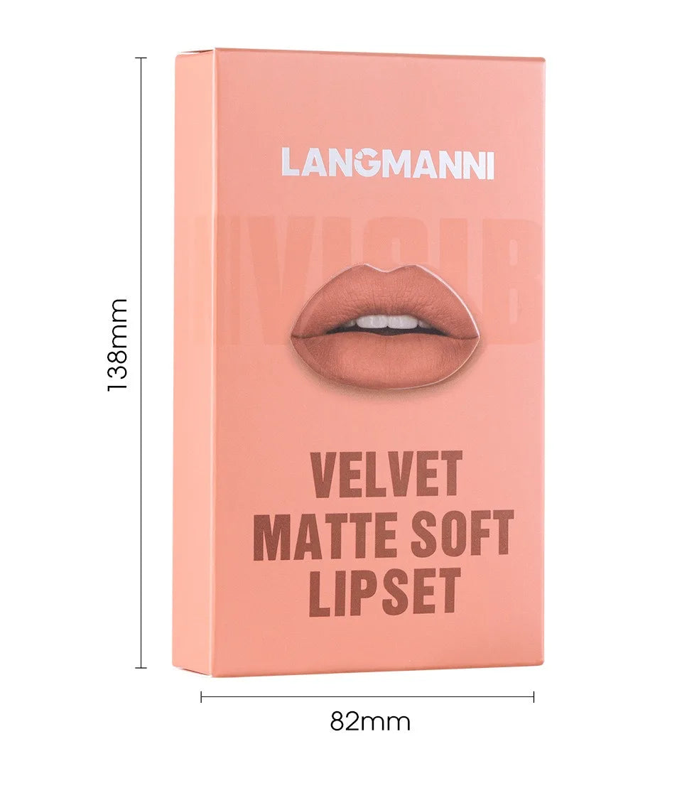3PCS Matte Lipstick Set Nude Brown Velvet Liquid Lip Gloss Waterproof Non-stick Cup Lip Liner Plumper 24HR Lasting Not Easy Fade