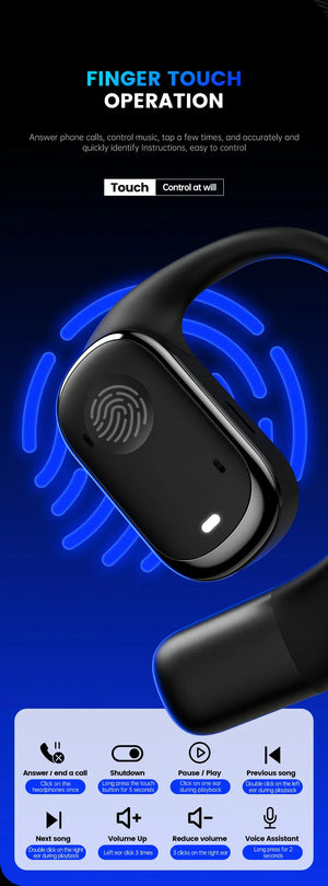 Open-Ear Headphones with Stable Comfort & Hi-Res Sound Pure Bass Boost Bluetooth 5.3 Earbuds OWS Wireless Headphones for Sports