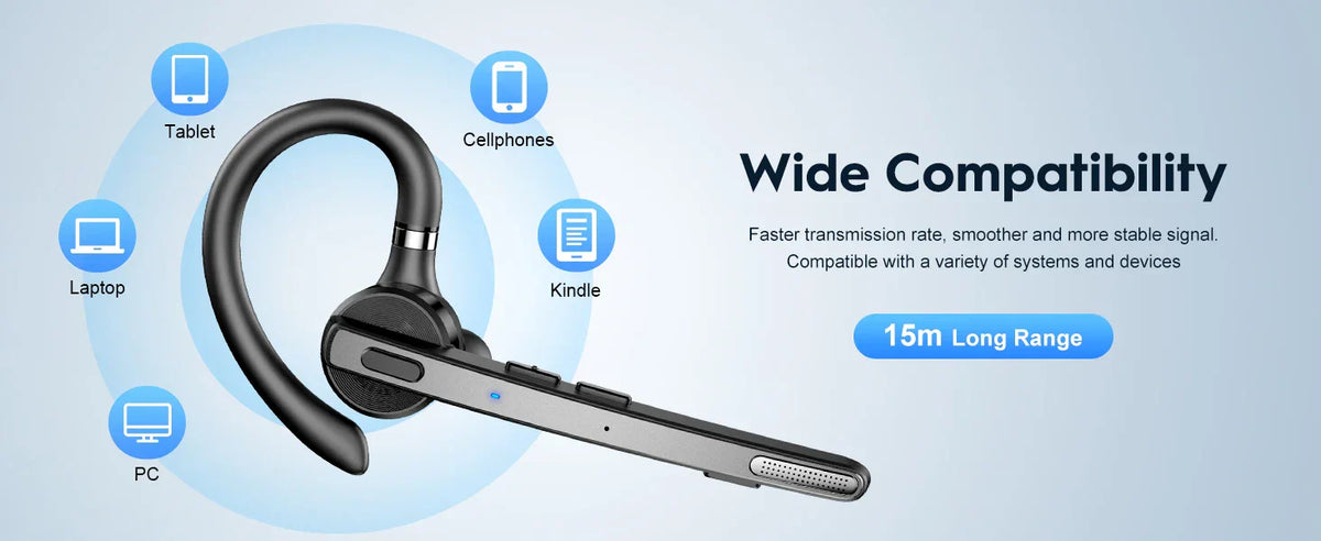New Bee M53 Bluetooth Headset Wireless Headphone Dual-Mic Mute Noise Cancelling Earpiece Handsfree Earphones for Driver Office