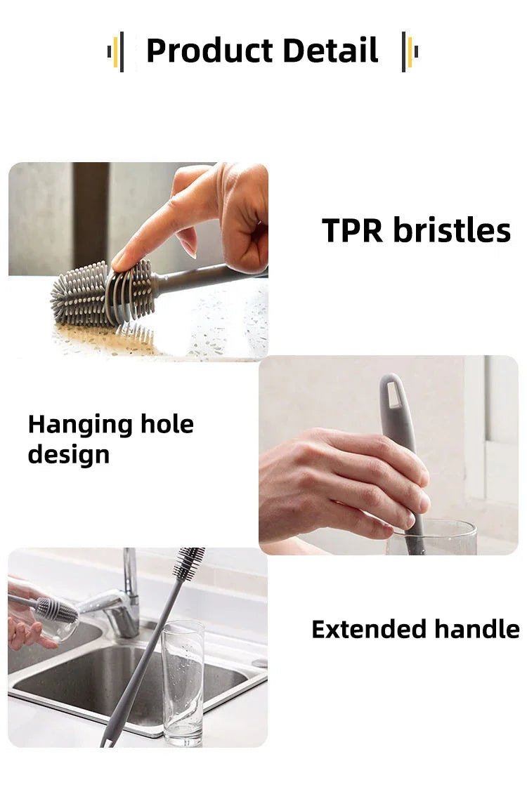 Silicone Milk Bottle Brush Cup Scrubber Glass Cleaner Kitchen Cleaning Tool Long Handle Drink Bottle Glass Cup Cleaning Brush