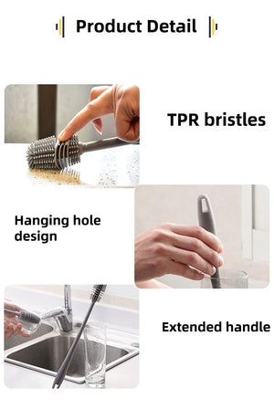 Silicone Milk Bottle Brush Cup Scrubber Glass Cleaner Kitchen Cleaning Tool Long Handle Drink Bottle Glass Cup Cleaning Brush