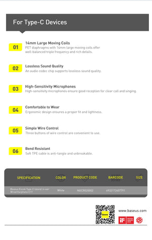 Baseus H17 3.5mm Wired Earphone with Microphone Wire-controlled in-ear Headphone For Music Sport In Ear Monitor Earbud Headset