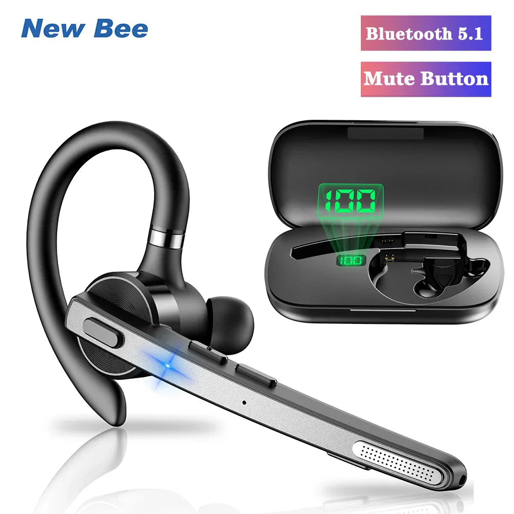 New Bee M53 Bluetooth Headset Wireless Headphone Dual-Mic Mute Noise Cancelling Earpiece Handsfree Earphones for Driver Office
