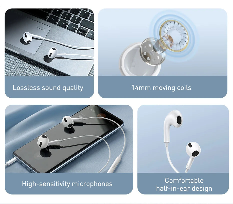 Baseus H17 3.5mm Wired Earphone with Microphone Wire-controlled in-ear Headphone For Music Sport In Ear Monitor Earbud Headset