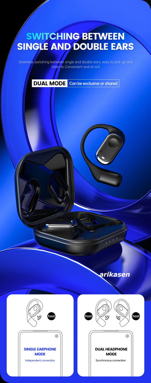 Open-Ear Headphones with Stable Comfort & Hi-Res Sound Pure Bass Boost Bluetooth 5.3 Earbuds OWS Wireless Headphones for Sports