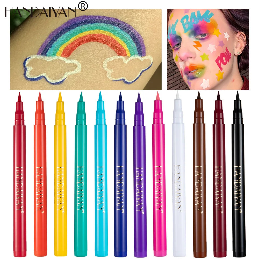 12-Piece Set Matte Colored Eyeliner Pens - Quick-Drying, Non-Smudging Liquid Eyeliner Pens