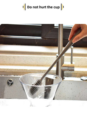 Silicone Milk Bottle Brush Cup Scrubber Glass Cleaner Kitchen Cleaning Tool Long Handle Drink Bottle Glass Cup Cleaning Brush