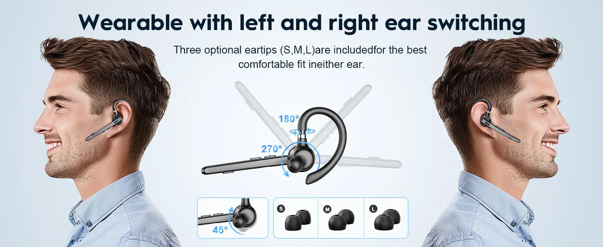 New Bee M53 Bluetooth Headset Wireless Headphone Dual-Mic Mute Noise Cancelling Earpiece Handsfree Earphones for Driver Office