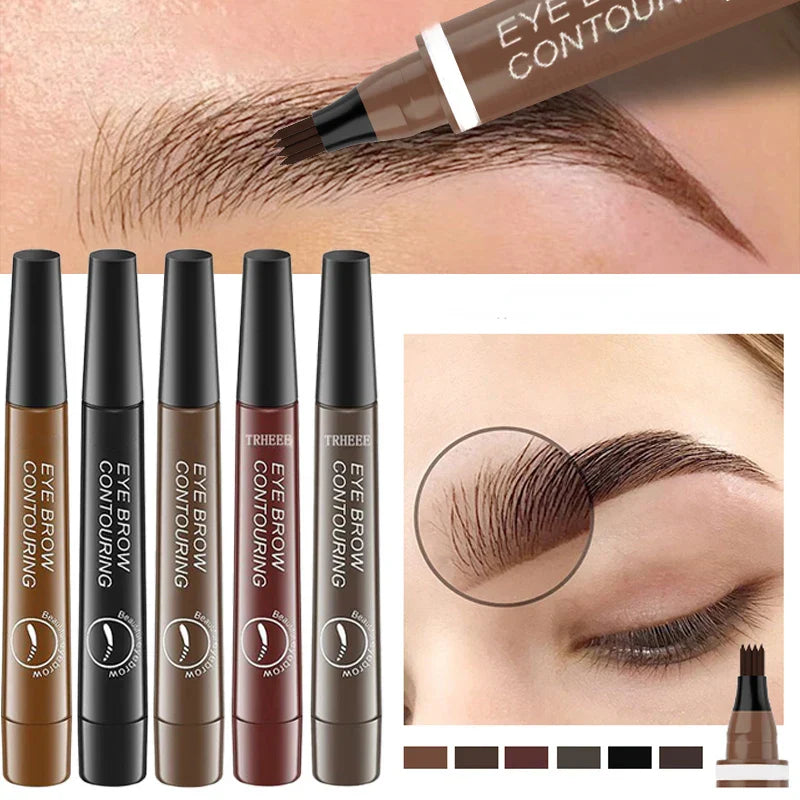 4 Splitted Head Eyebrow Pencil Long Last Smudge Proof Waterproof Sweat Proof High Pigmented Easy Apply Liquid Brow Makeup Pen