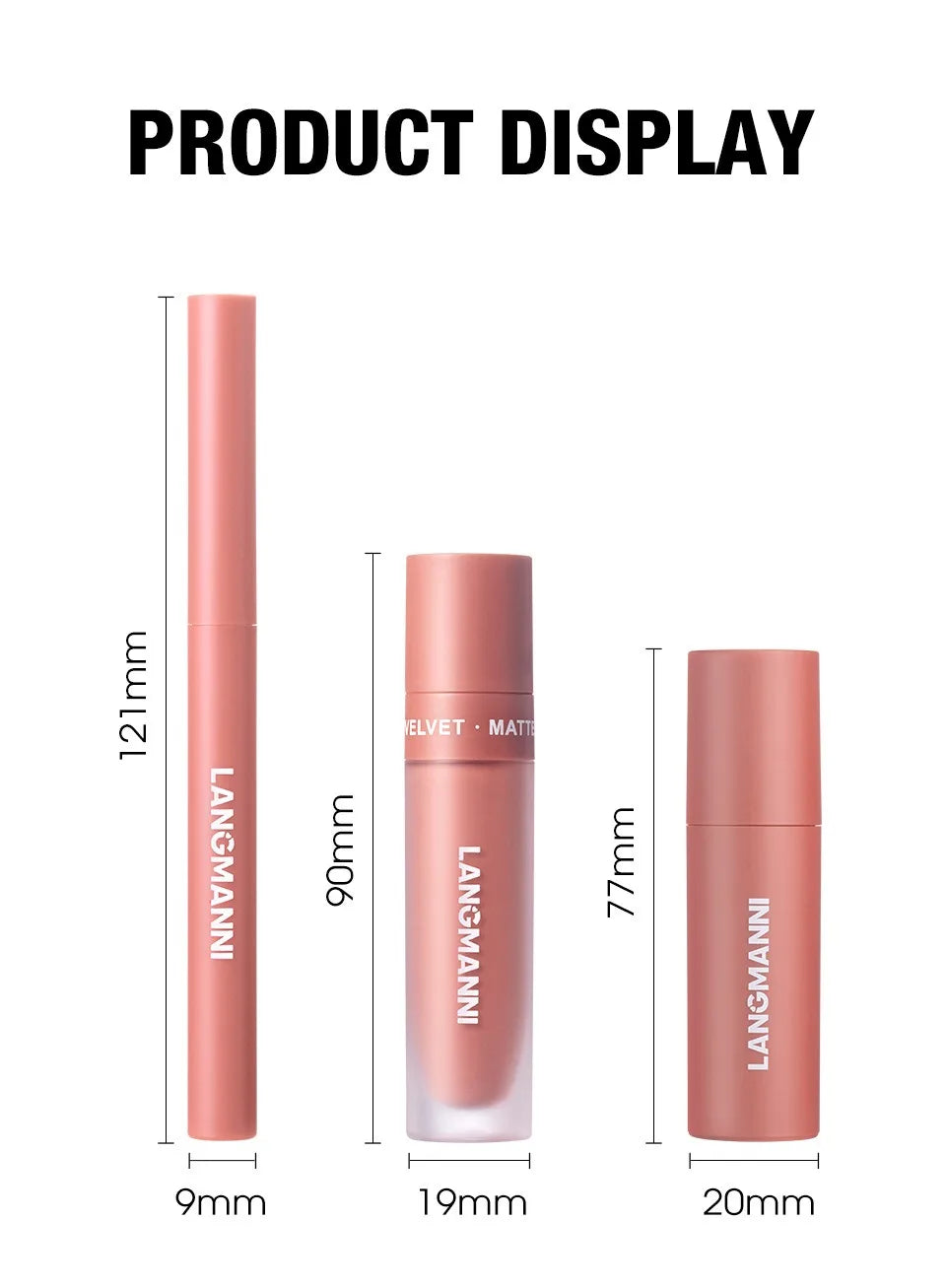 3PCS Matte Lipstick Set Nude Brown Velvet Liquid Lip Gloss Waterproof Non-stick Cup Lip Liner Plumper 24HR Lasting Not Easy Fade