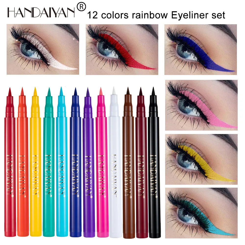 12-Piece Set Matte Colored Eyeliner Pens - Quick-Drying, Non-Smudging Liquid Eyeliner Pens