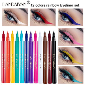12-Piece Set Matte Colored Eyeliner Pens - Quick-Drying, Non-Smudging Liquid Eyeliner Pens