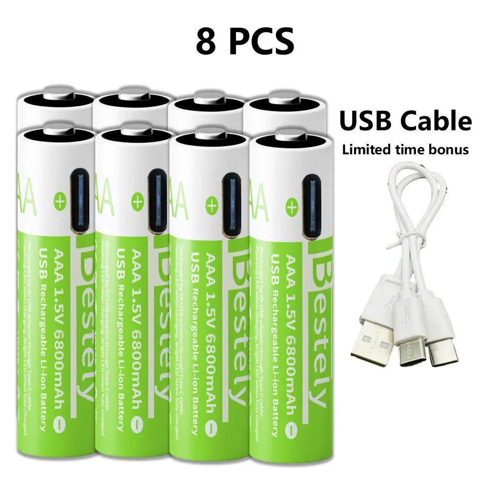 Smart Rechargeable Batteries AAA, 1.5V 6800mAh Triple A Li-ion Batteries, AAA Battery for Cameras,  Electric Toothbrush, Shavers