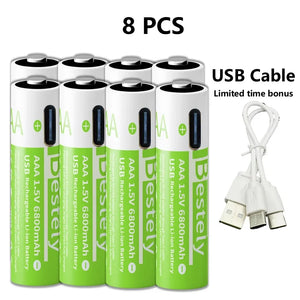 Smart Rechargeable Batteries AAA, 1.5V 6800mAh Triple A Li-ion Batteries, AAA Battery for Cameras,  Electric Toothbrush, Shavers